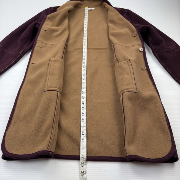 Susan Graver Reversible Fleece Coat Jacket Large Purple Tan Button Front Pockets - Picture 8 of 9